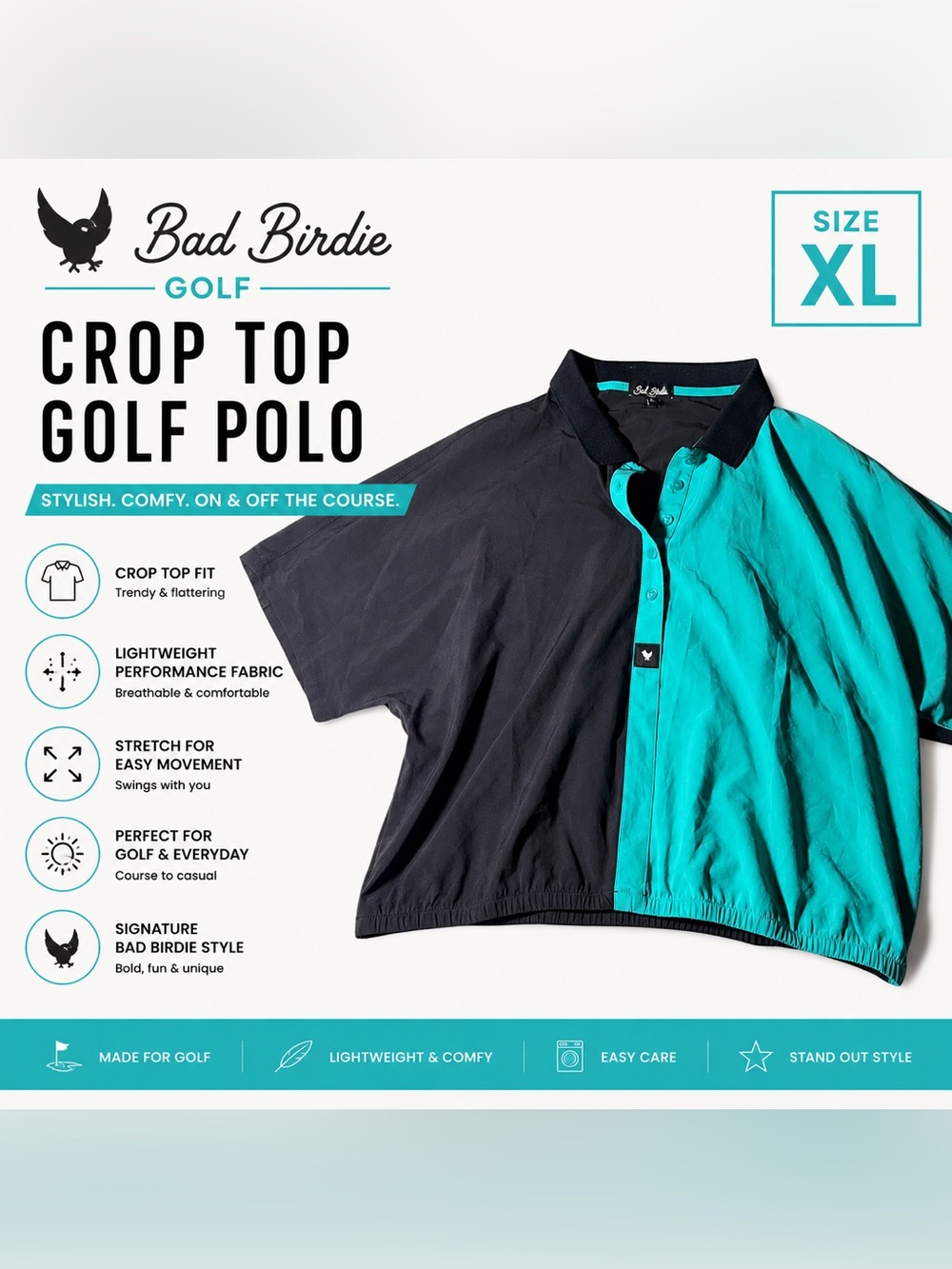 Bad Birdie Crop Top Golf Polo | Women’s Size XL NWOT